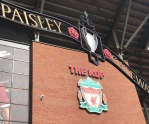 Paisley Gates in front of the Kop