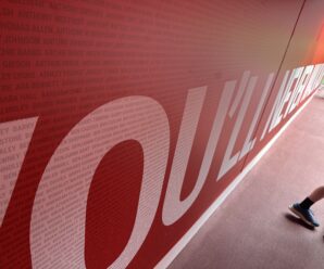 you'll never walk alone emblazoned on the tunnel out towards the pitch at anfield