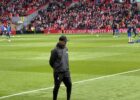 jurgen klopp watches players during the warm-up